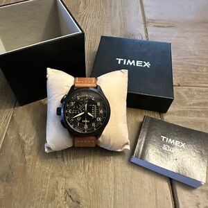 Timex TIM2P271 Linear Chronograph Brown Leather Watch - NWT